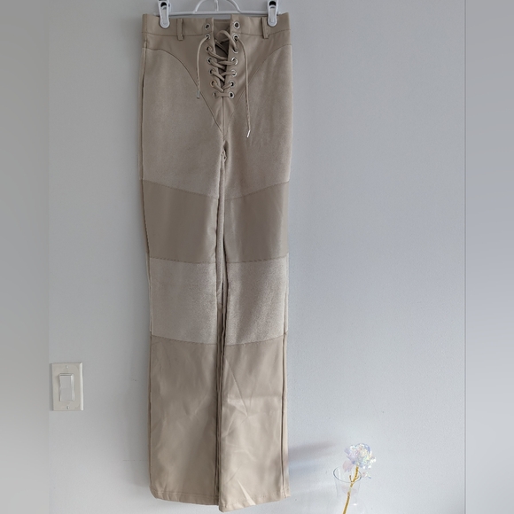 Manière de Voir beige leather and suede pants - Picture 2 of 8